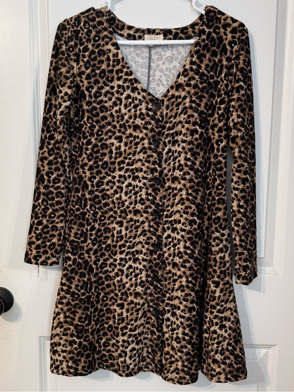 Yelete Leopard Print Button-Front Dress - Tan & Black